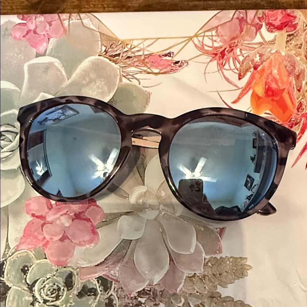 NWT French Connection Brown Soft Round Metal Trim Sunglasses with a blue Lens - Picture 2 of 7